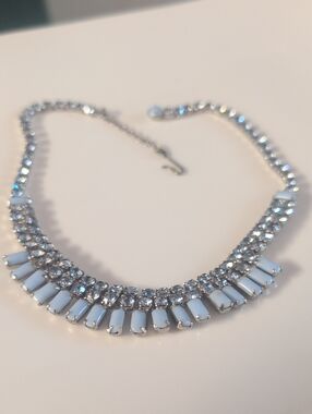 Vintage 1950's Unsigned Beauty Opalescent Baguette And Rhinestone Fringe Chocker